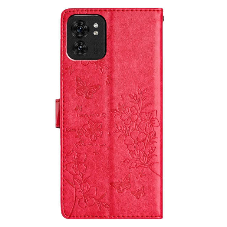 For Motorola Edge 40 Butterflies and Flowers Leather Phone Case(Red)