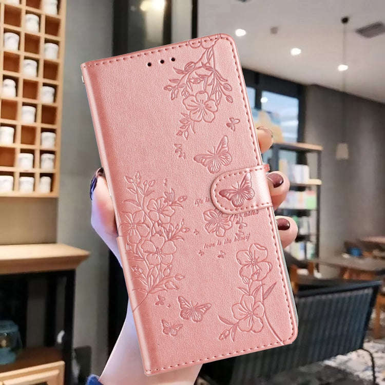 For Motorola Edge 40 Butterflies and Flowers Leather Phone Case(Rose Gold)
