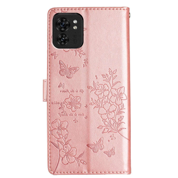 For Motorola Edge 40 Butterflies and Flowers Leather Phone Case(Rose Gold)