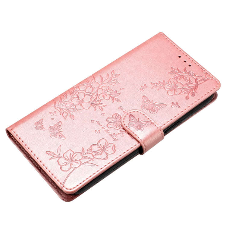 For Motorola Edge 40 Butterflies and Flowers Leather Phone Case(Rose Gold)