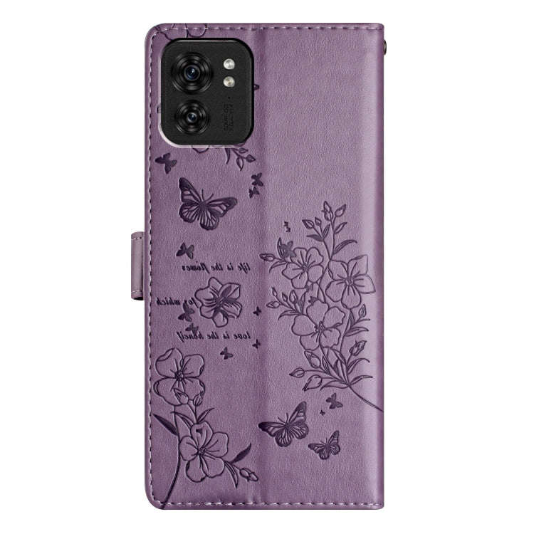 For Motorola Edge 40 Butterflies and Flowers Leather Phone Case(Purple)