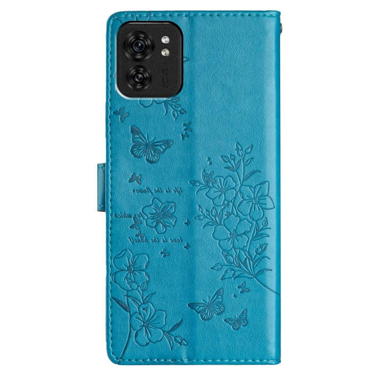For Motorola Edge 40 Butterflies and Flowers Leather Phone Case(Blue)