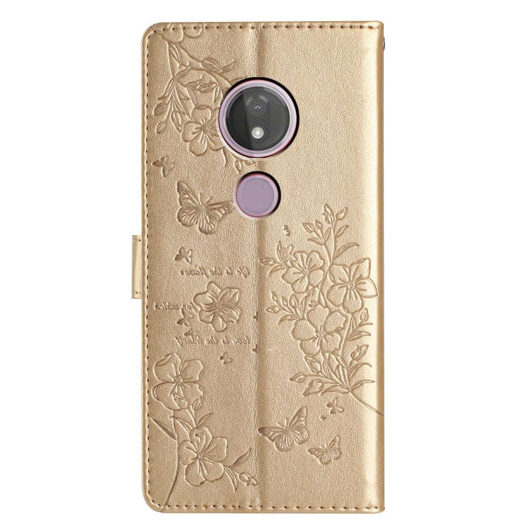 For Motorola Moto G7 Power Butterflies and Flowers Leather Phone Case(Gold)