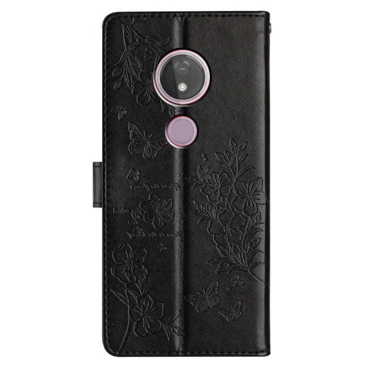 For Motorola Moto G7 Power Butterflies and Flowers Leather Phone Case(Black)