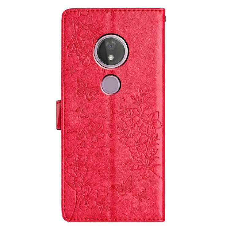 For Motorola Moto G7 Power Butterflies and Flowers Leather Phone Case(Red)