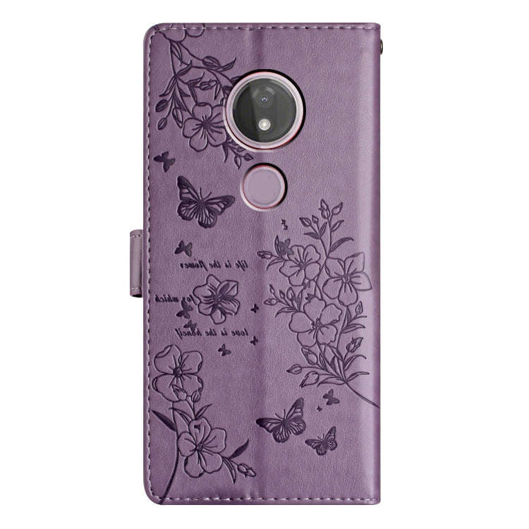 For Motorola Moto G7 Power Butterflies and Flowers Leather Phone Case(Purple)