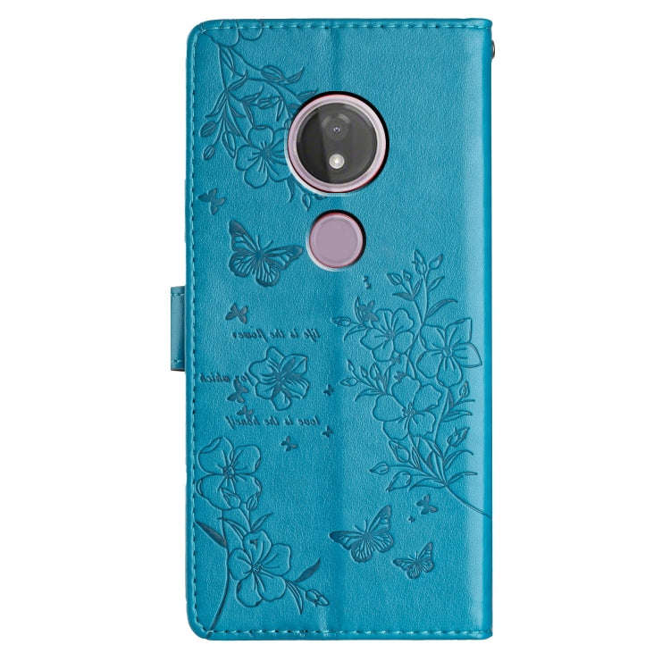 For Motorola Moto G7 Power Butterflies and Flowers Leather Phone Case(Blue)