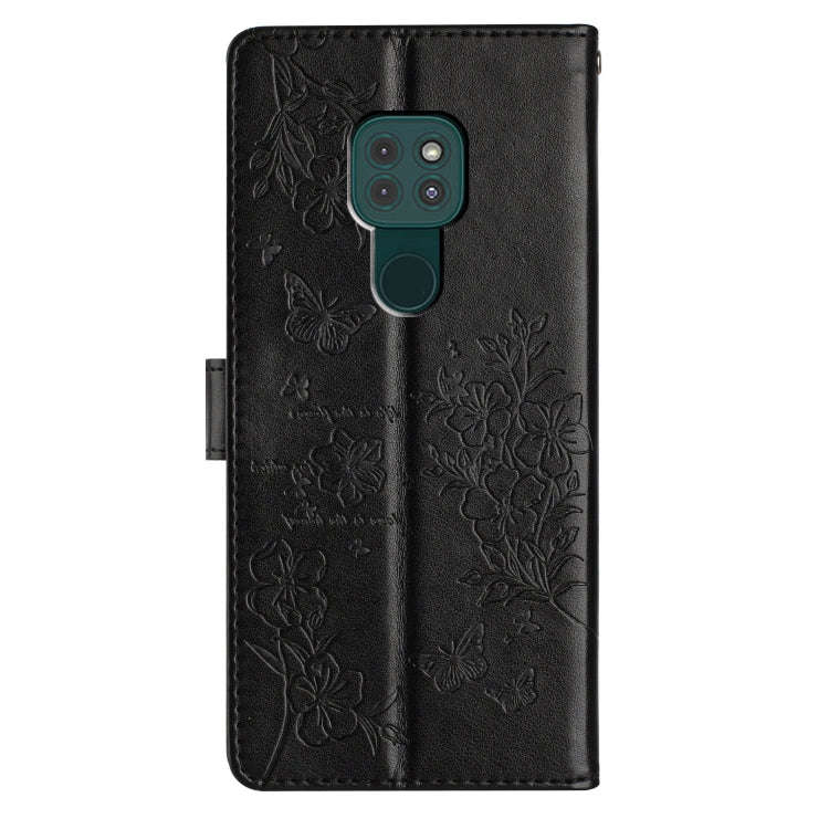 For Motorola Moto G9 / G9 Play Butterflies and Flowers Leather Phone Case(Black)