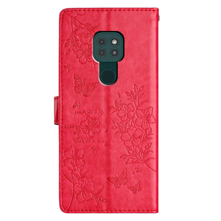 For Motorola Moto G9 / G9 Play Butterflies and Flowers Leather Phone Case(Red)