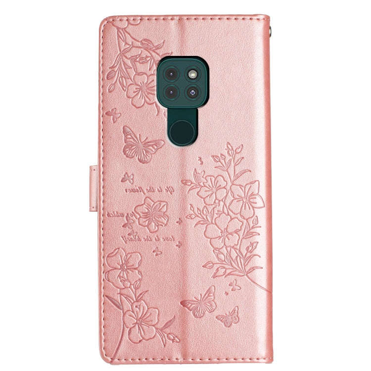 For Motorola Moto G9 / G9 Play Butterflies and Flowers Leather Phone Case(Rose Gold)