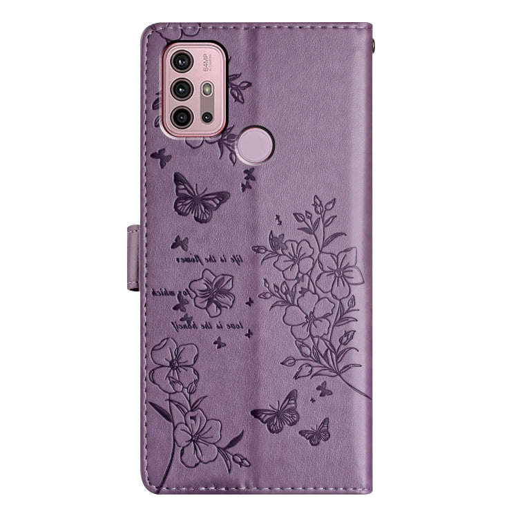 For Motorola Moto G30 Butterflies and Flowers Leather Phone Case(Purple)