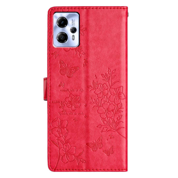 For Motorola Moto G13 / G23 Butterflies and Flowers Leather Phone Case(Red)