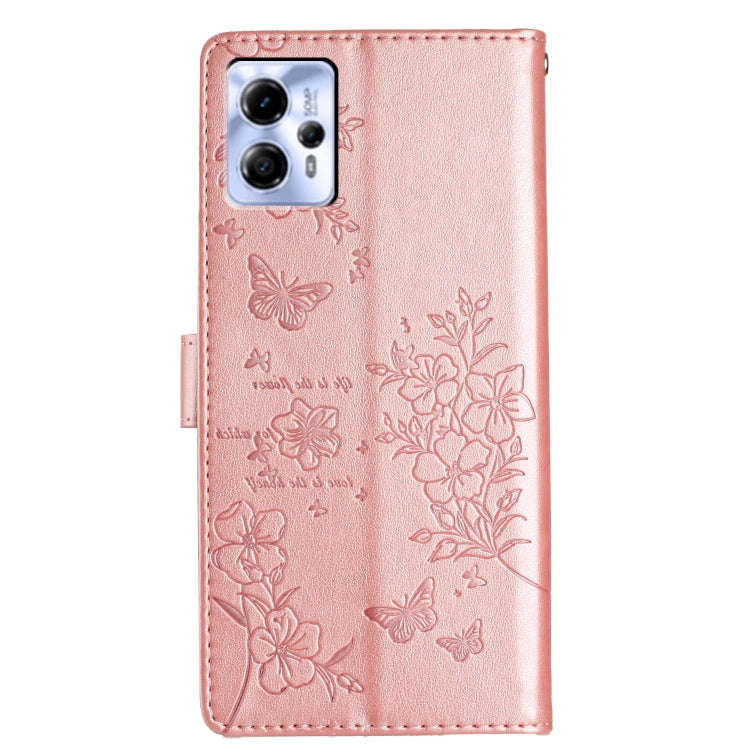 For Motorola Moto G13 / G23 Butterflies and Flowers Leather Phone Case(Rose Gold)