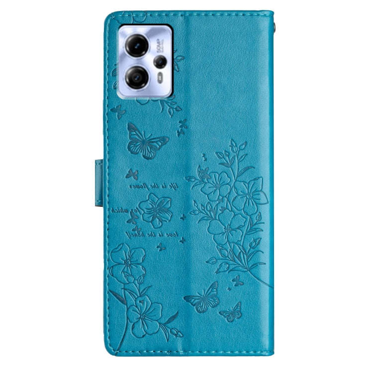 For Motorola Moto G13 / G23 Butterflies and Flowers Leather Phone Case(Blue)