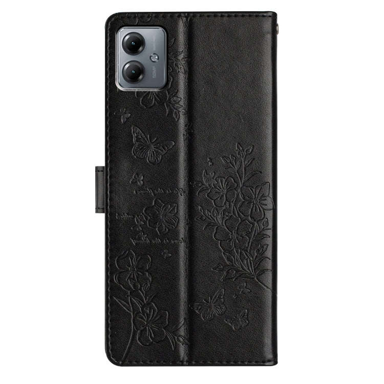 For Motorola Moto G14 Butterflies and Flowers Leather Phone Case(Black)