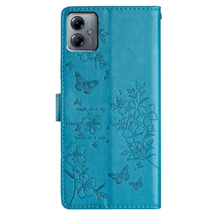 For Motorola Moto G14 Butterflies and Flowers Leather Phone Case(Blue)