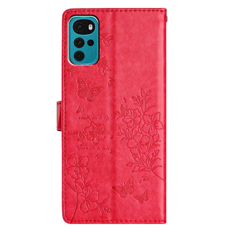For Motorola Moto G22 Butterflies and Flowers Leather Phone Case(Red)