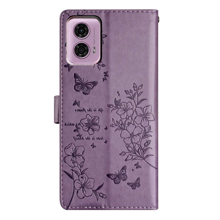For Motorola Moto G24 / G04 Butterflies and Flowers Leather Phone Case(Purple)