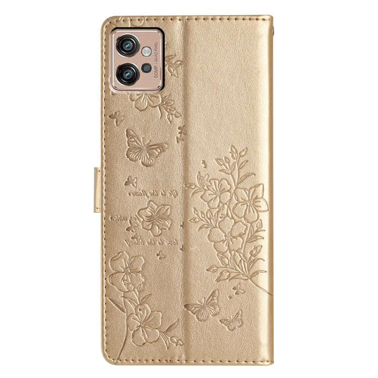 For Motorola Moto G32 Butterflies and Flowers Leather Phone Case(Gold)