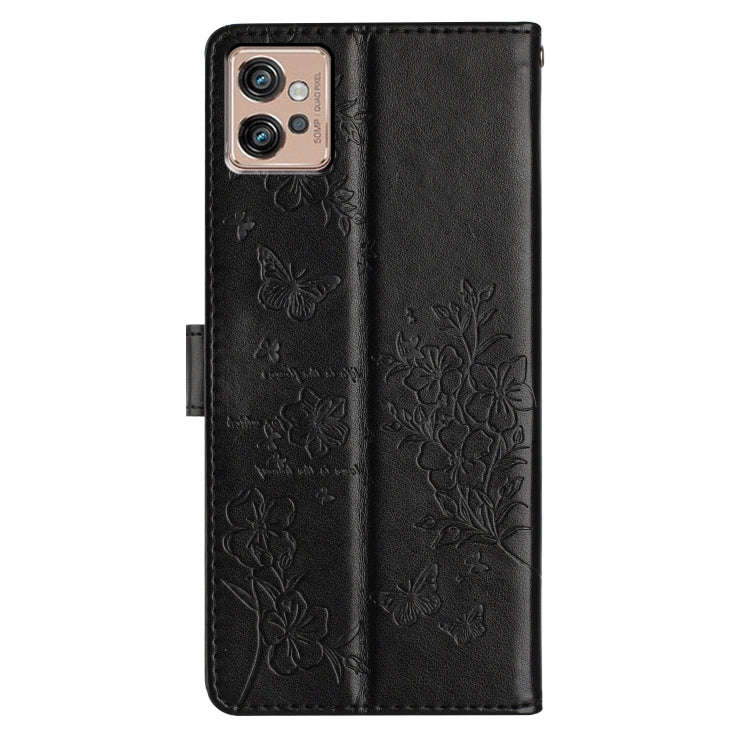 For Motorola Moto G32 Butterflies and Flowers Leather Phone Case(Black)