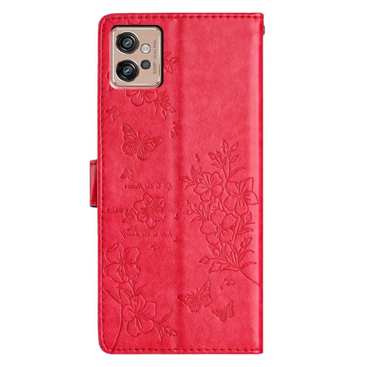 For Motorola Moto G32 Butterflies and Flowers Leather Phone Case(Red)
