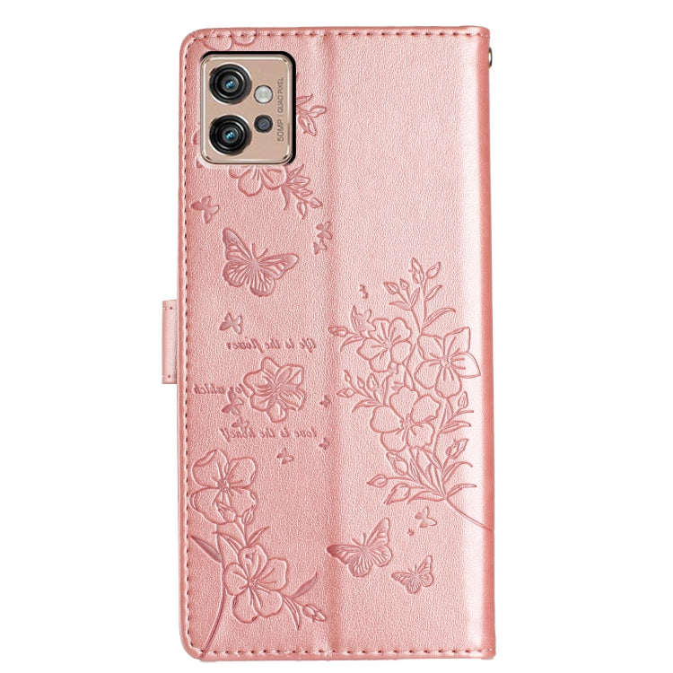 For Motorola Moto G32 Butterflies and Flowers Leather Phone Case(Rose Gold)