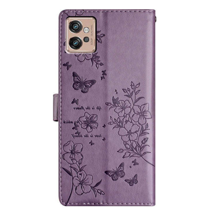For Motorola Moto G32 Butterflies and Flowers Leather Phone Case(Purple)