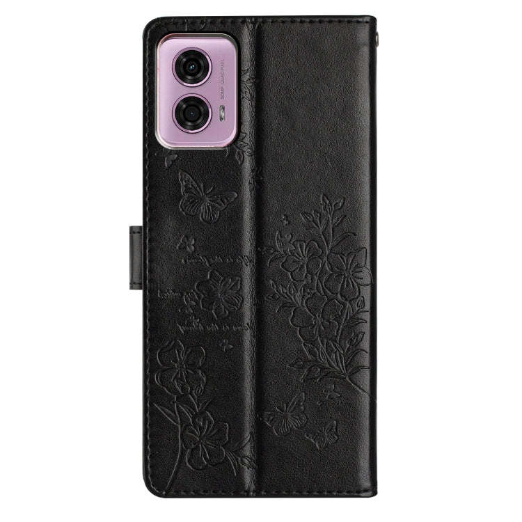 For Motorola Moto G34 Butterflies and Flowers Leather Phone Case(Black)