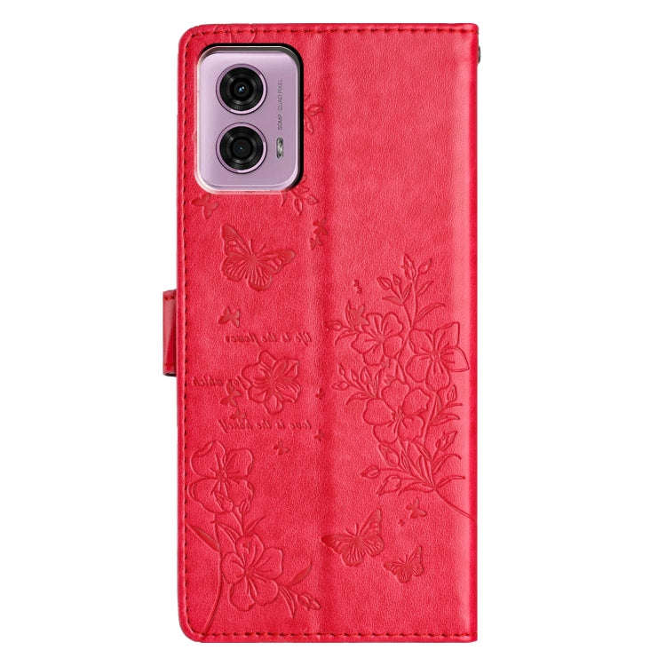 For Motorola Moto G34 Butterflies and Flowers Leather Phone Case(Red)