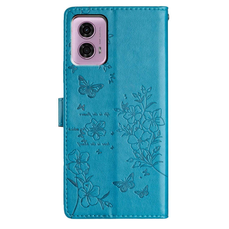 For Motorola Moto G34 Butterflies and Flowers Leather Phone Case(Blue)