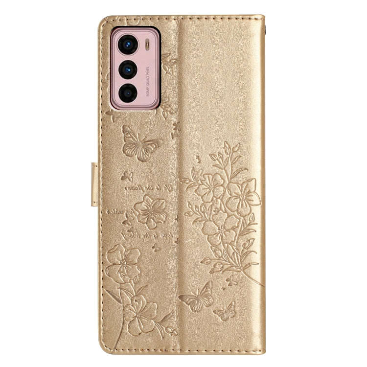 For Motorola Moto G42 Butterflies and Flowers Leather Phone Case(Gold)
