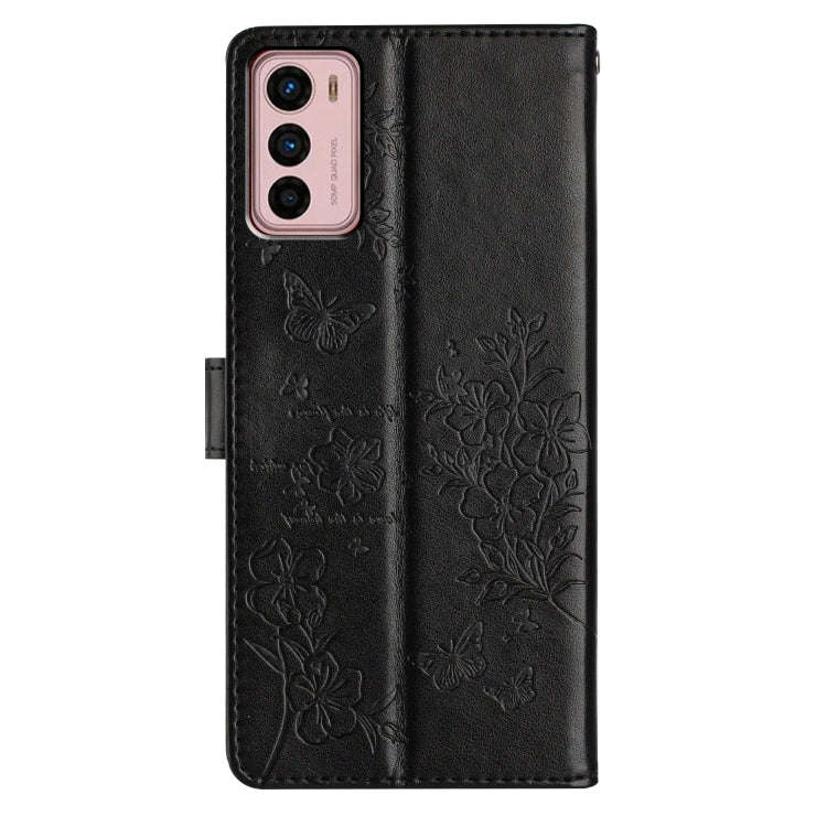 For Motorola Moto G42 Butterflies and Flowers Leather Phone Case(Black)