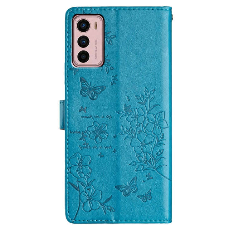 For Motorola Moto G42 Butterflies and Flowers Leather Phone Case(Blue)