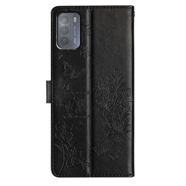 For Motorola Moto G50 Butterflies and Flowers Leather Phone Case(Black)