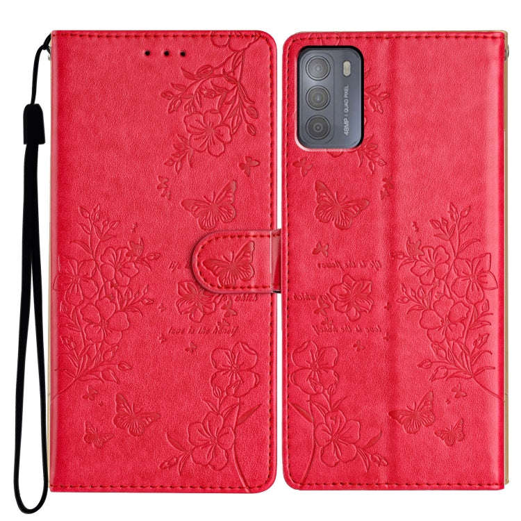 For Motorola Moto G50 Butterflies and Flowers Leather Phone Case(Red)