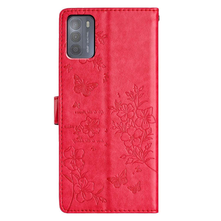 For Motorola Moto G50 Butterflies and Flowers Leather Phone Case(Red)