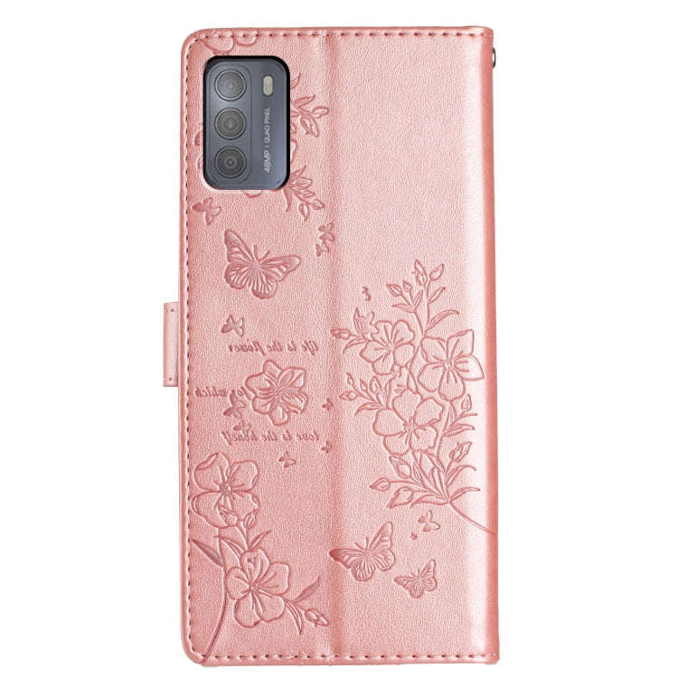 For Motorola Moto G50 Butterflies and Flowers Leather Phone Case(Rose Gold)