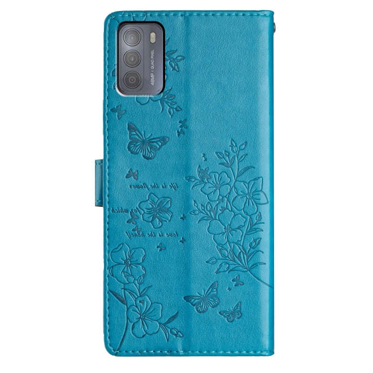 For Motorola Moto G50 Butterflies and Flowers Leather Phone Case(Blue)