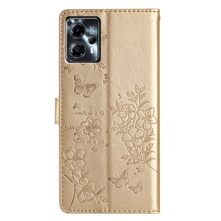For Motorola Moto G53 5G Butterflies and Flowers Leather Phone Case(Gold)