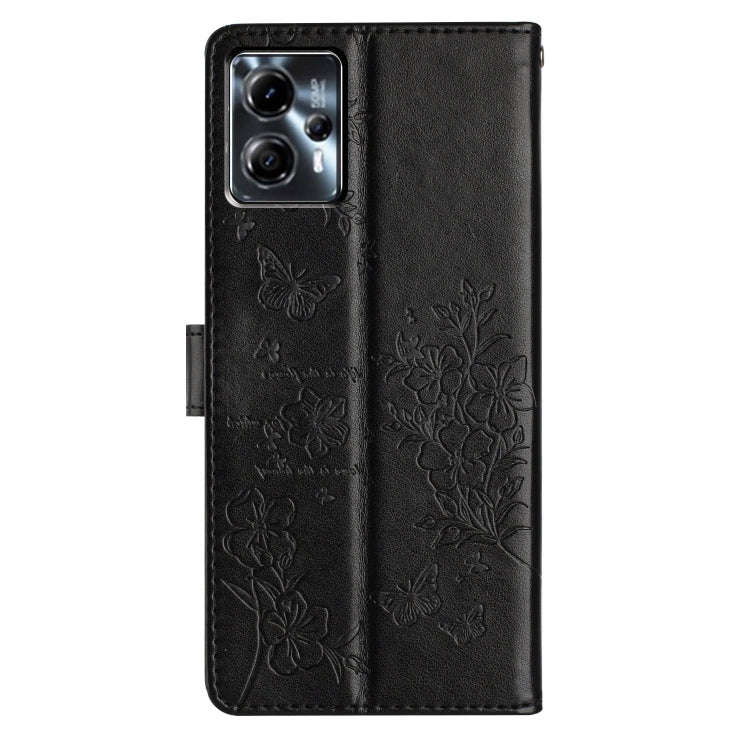 For Motorola Moto G53 5G Butterflies and Flowers Leather Phone Case(Black)