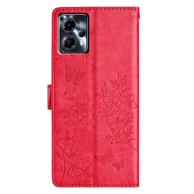 For Motorola Moto G53 5G Butterflies and Flowers Leather Phone Case(Red)