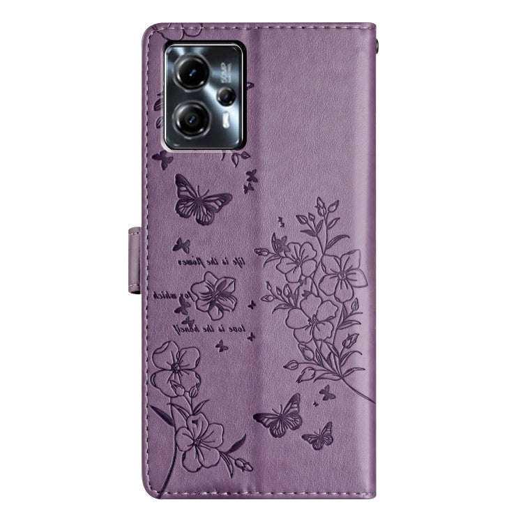 For Motorola Moto G53 5G Butterflies and Flowers Leather Phone Case(Purple)