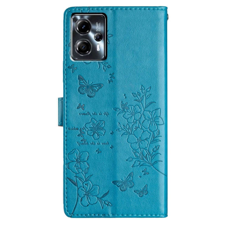 For Motorola Moto G53 5G Butterflies and Flowers Leather Phone Case(Blue)