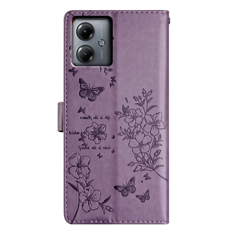 For Motorola Moto G54 Butterflies and Flowers Leather Phone Case(Purple)