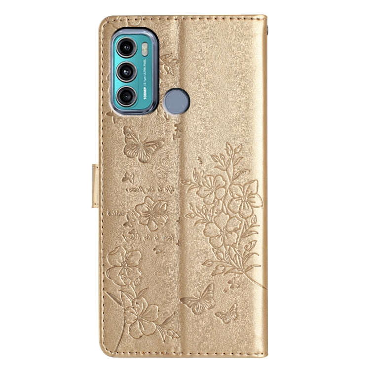 For Motorola Moto G40 Fusion Butterflies and Flowers Leather Phone Case(Gold)