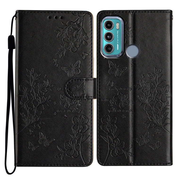 For Motorola Moto G40 Fusion Butterflies and Flowers Leather Phone Case(Black)
