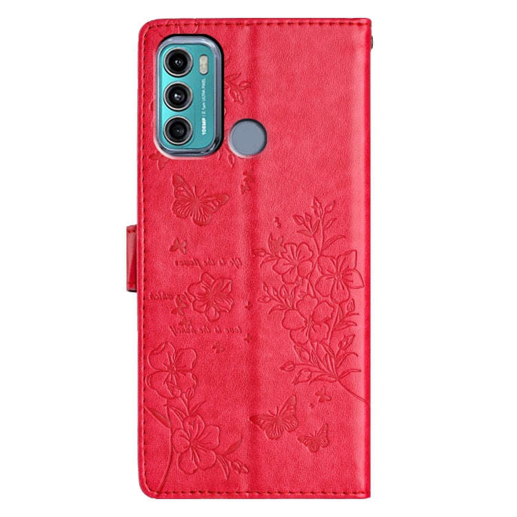 For Motorola Moto G40 Fusion Butterflies and Flowers Leather Phone Case(Red)
