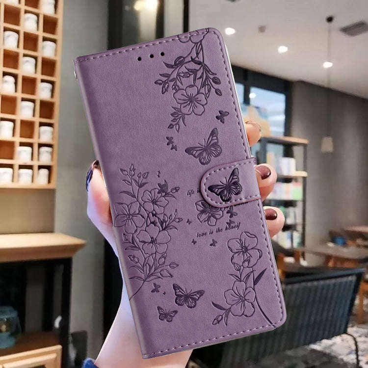 For Motorola Moto G40 Fusion Butterflies and Flowers Leather Phone Case(Purple)