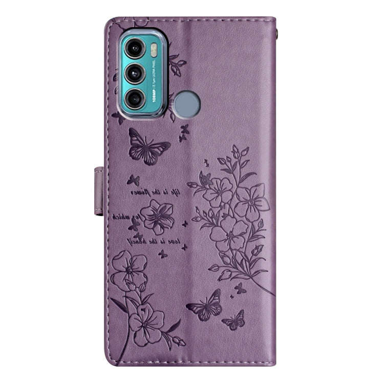 For Motorola Moto G40 Fusion Butterflies and Flowers Leather Phone Case(Purple)