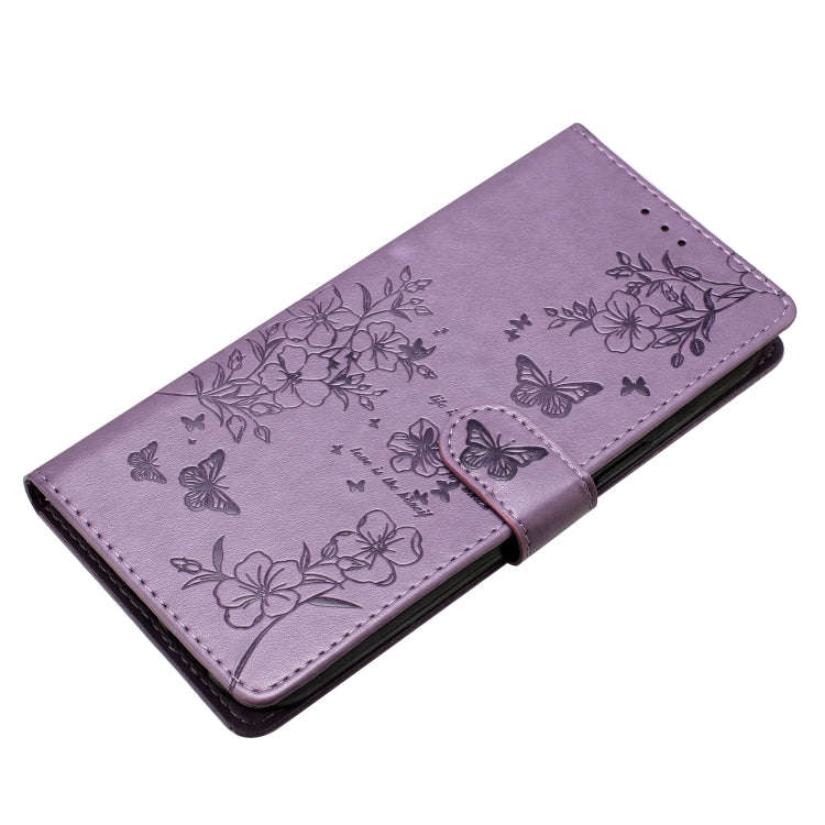 For Motorola Moto G40 Fusion Butterflies and Flowers Leather Phone Case(Purple)